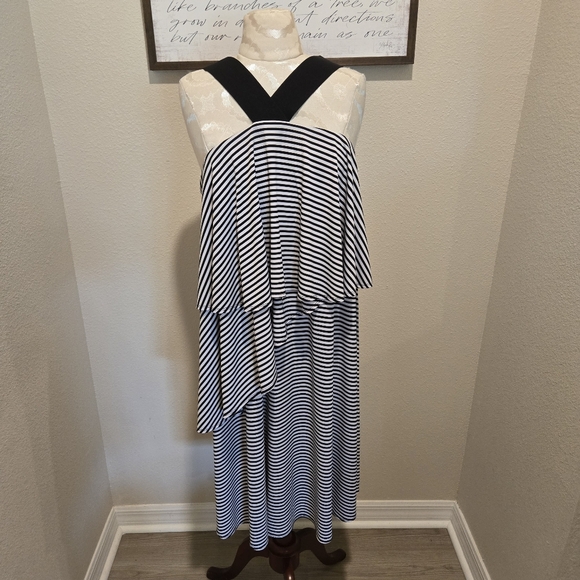 NWOT Lane Bryant Black And White Striped Tiered Midi Dress Size 18/20 - Picture 4 of 11